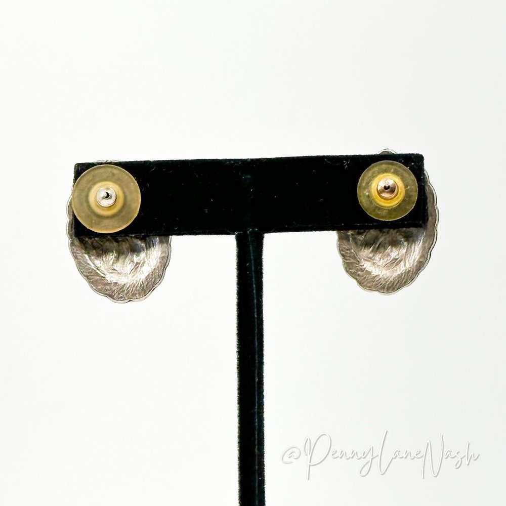 Vintage Silver Tribal Plate/Buckle Push Back Earrings - Picture 5 of 7